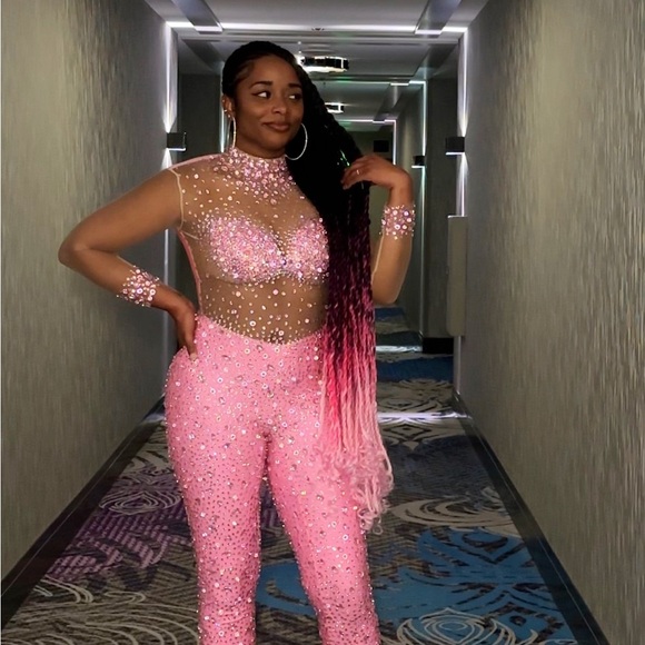 Amekana Icon Diamanté Bodysuit - PINK - Picture 3 of 5